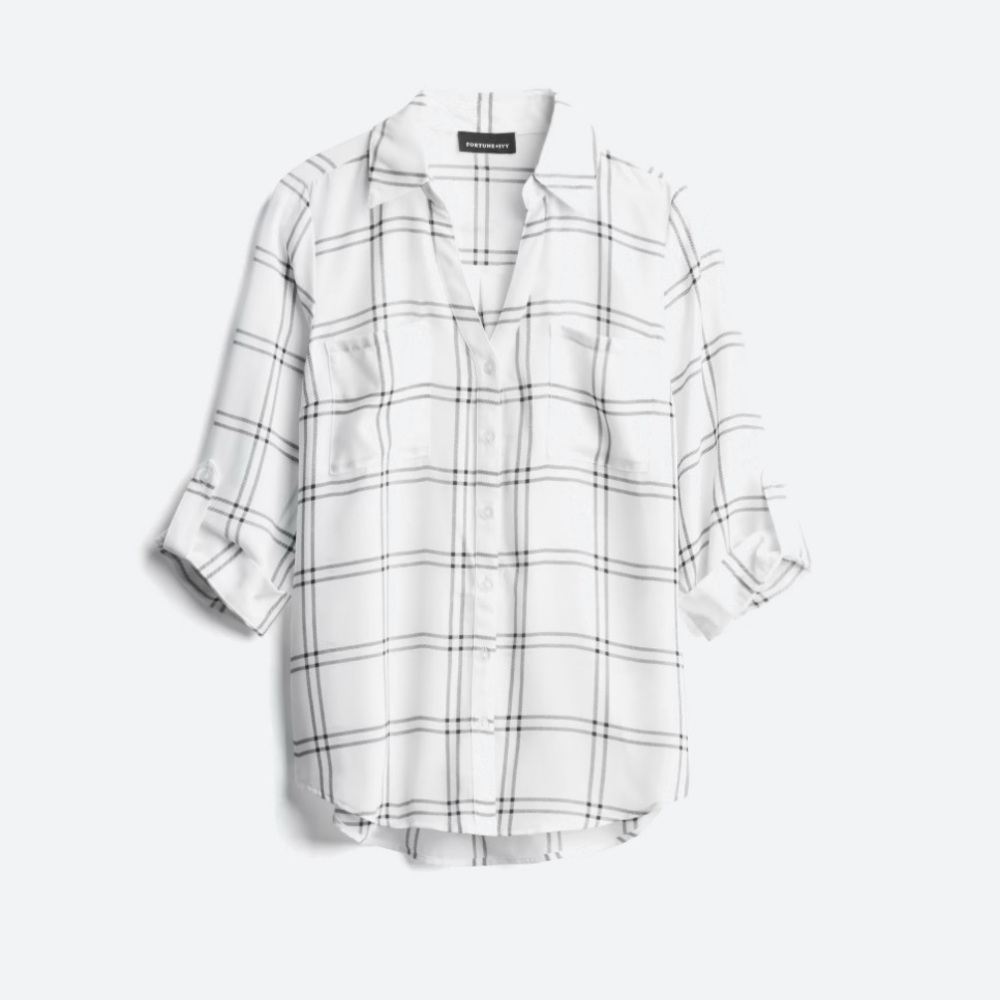 Fortune & Ivy White Window Pane button down blouse